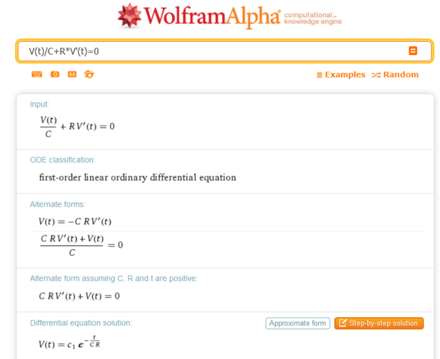 Lösung in Wolfram Alpha
